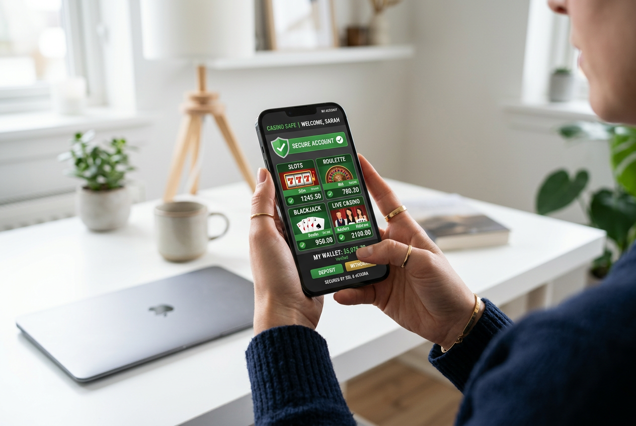 A person using a secure gaming app on a modern smartphone.